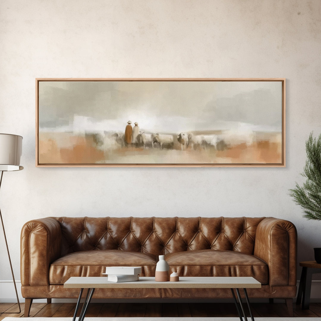 Silent Flock Journey, Framed Canvas Print, Panoramic Art, Christian Art Print, Christian Christmas Art, Jesus Canvas Art, Christian Wall Ar