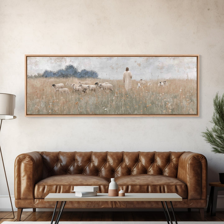 Shepherd’s Gathering, Framed Canvas Print, Panoramic Print, Christian Art Canvas, Jesus Painting, Christmas Art Prints, Large Christian Art