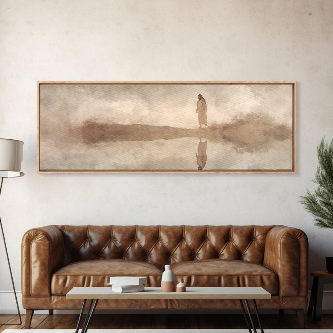 Heaven’s Guiding Shore | Framed Canvas Print | Panoramic Frame | Christian Wall Art | Jesus Painting | Christian Christmas Decor | Modern C