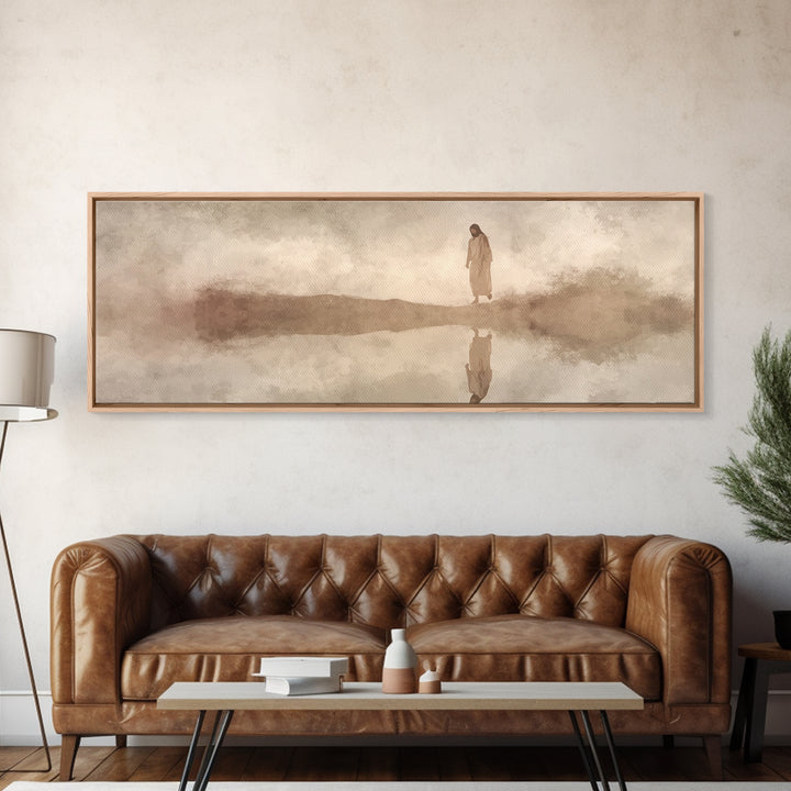Heaven’s Guiding Shore | Framed Canvas Print | Panoramic Frame | Christian Wall Art | Jesus Painting | Christian Christmas Decor | Modern C