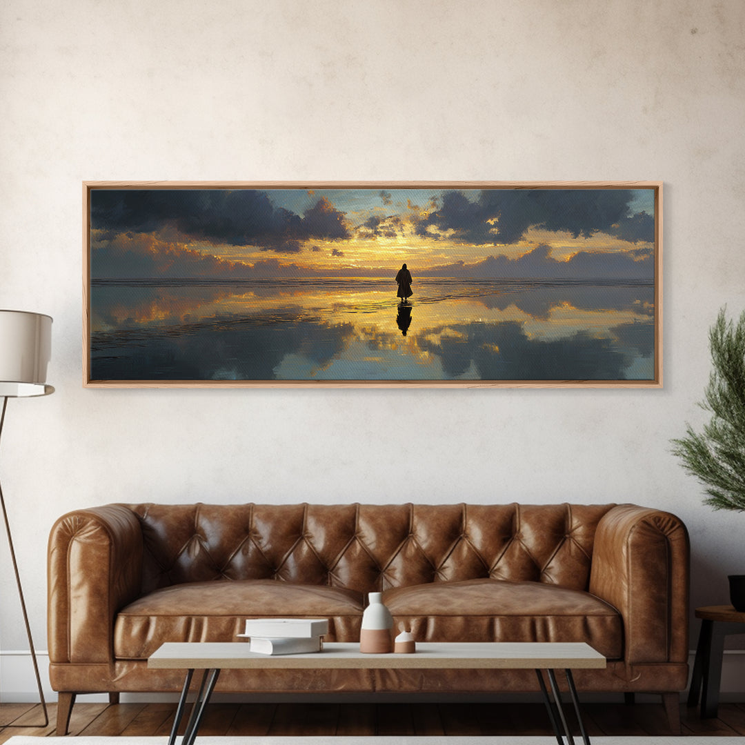 Sunset Promise Path – Framed Canvas Print – Panoramic Art – Christian Art Canvas – Large Jesus Painting – Christmas Art Work – Christian De
