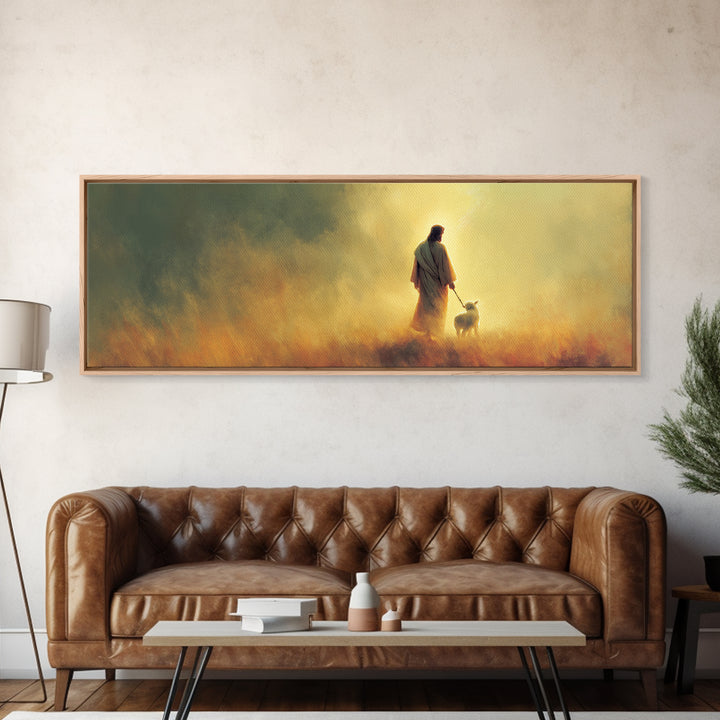 Quiet Shepherd Path – Framed Canvas Print – Christian Wall Art – Panoramic Frame – Christian Art Canvas – Jesus Painting
