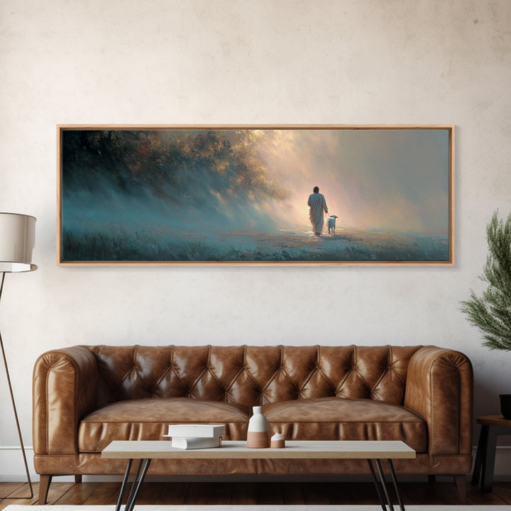 Peaceful Journey, Framed Canvas Print, Christian Art Canvas, Panoramic Painting, Christian Wall Art, Jesus Painting