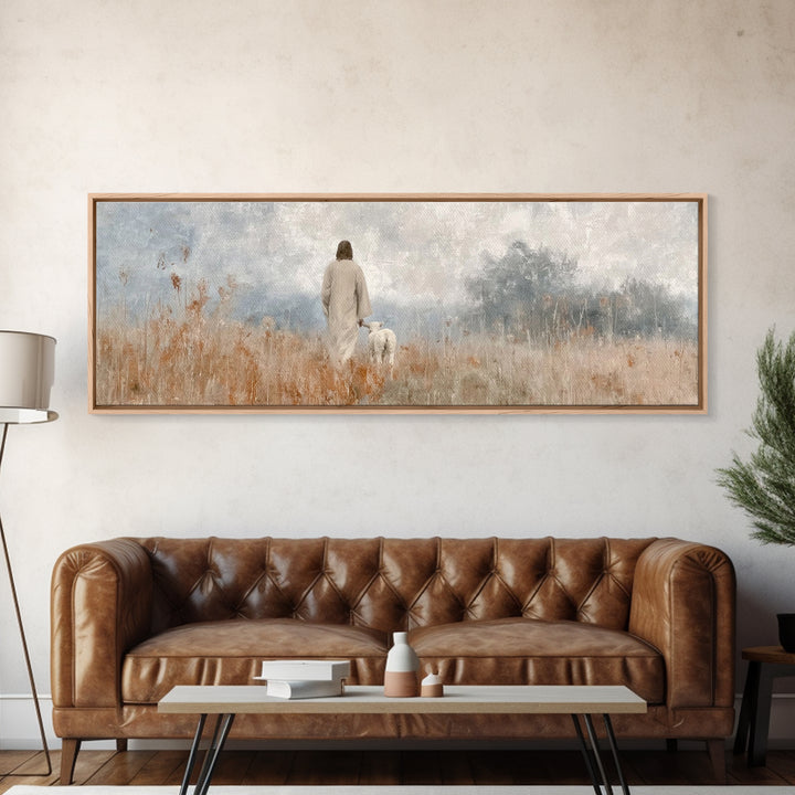 Quiet Meadow Grace | Framed Canvas Print | Panoramic Painting | Christian Art Canvas | Jesus Painting | Christian Wall Art