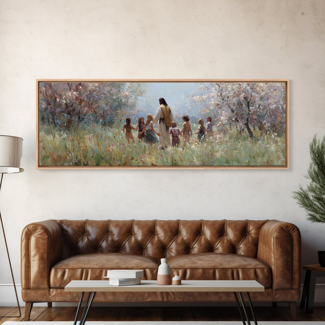 Garden Of Light – Framed Canvas Print – Christian Art Canvas – Panoramic Painting – Christian Wall Art – Jesus Painting