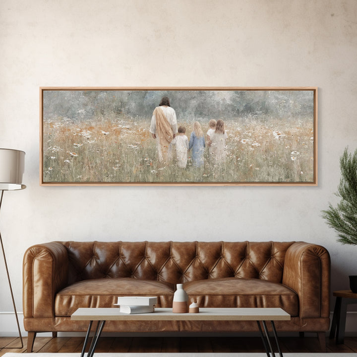 Heavenly Meadow – Framed Canvas Print – Extra Wide Art – Christian Art Canvas – Christian Wall Art – Jesus Painting – Christmas Art – Chris