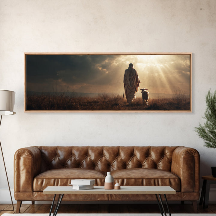 Eternal Shepherd, Framed Canvas Print, Panoramic Wall Art, Christian Art Canvas, Christian Wall Art, Jesus Painting, Christmas Art, Christi
