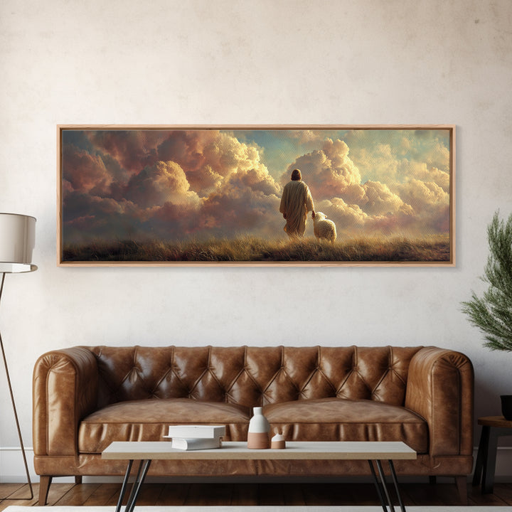 Eternal Shepherd Light – Framed Canvas Print – Panoramic Art – Christian Wall Art – Jesus Painting – Christian Art Canvas – Christian Chris