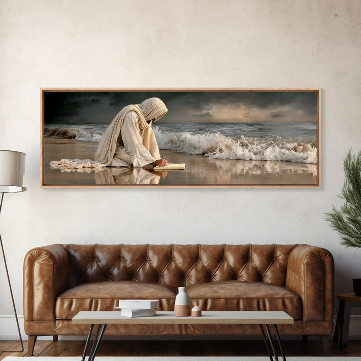 Quiet Sea Prayer | Framed Canvas Print | Jesus Painting | Panoramic Wall Art | Christian Art Print | Christian Wall Art | Christmas Art