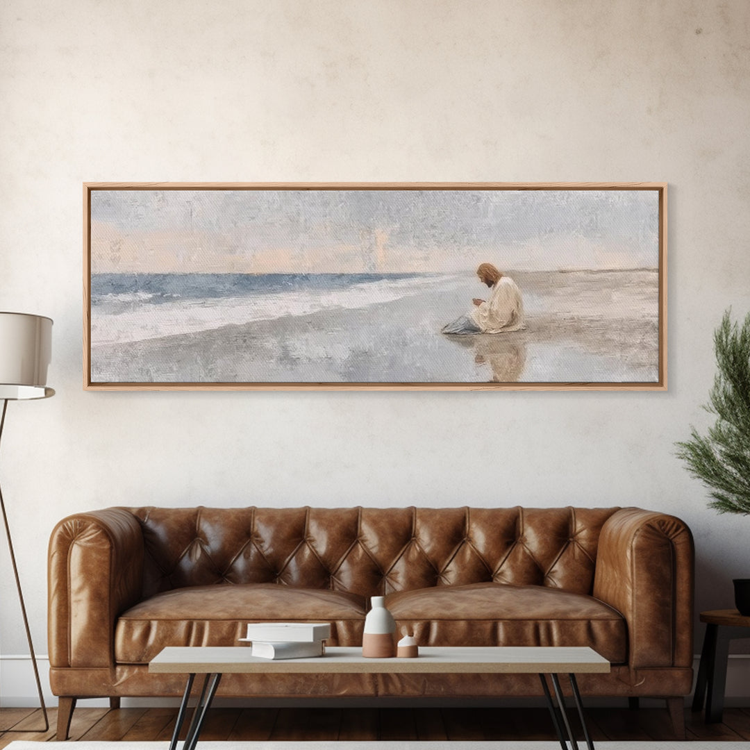Morning Of Mercy, Framed Canvas Print, Christian Wall Art, Panoramic Painting, Jesus Art Print, Christian Art Canvas, Christmas Art