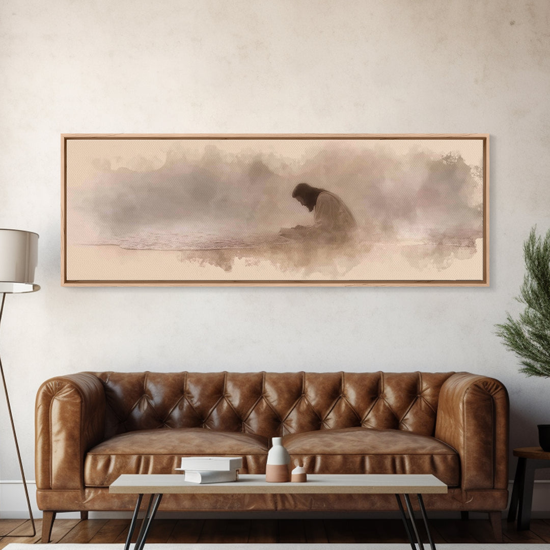 Peaceful Tide Light | Framed Canvas Print | Christian Art Canvas | Panoramic Print | Jesus Painting | Christian Wall Art | Christmas Art