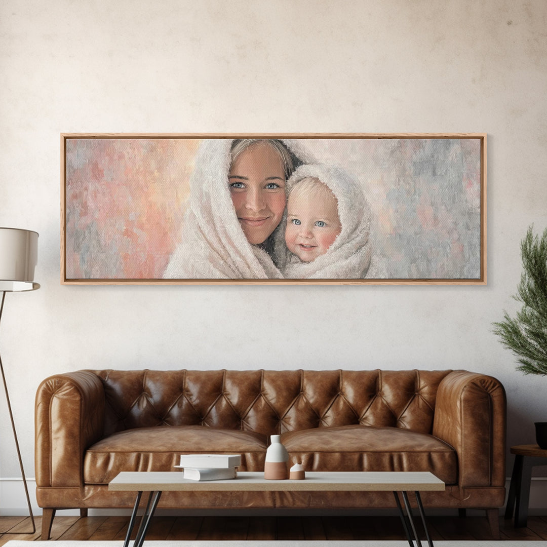 Light Of Pure Joy - Framed Canvas Print - Panoramic Wall Art - Christian Art Canvas - Christmas Art - Mary And Jesus Painting - Christian W