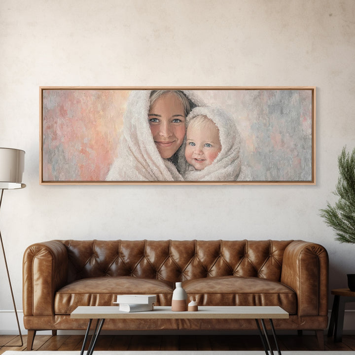 Light Of Pure Joy - Framed Canvas Print - Panoramic Wall Art - Christian Art Canvas - Christmas Art - Mary And Jesus Painting - Christian W