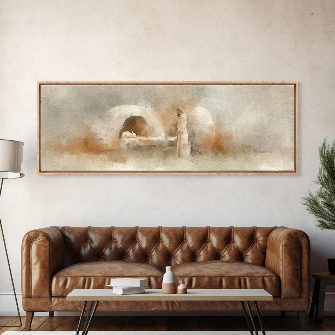Sacred Dawn Light, Framed Canvas Print, Panoramic Print, Christian Art, Jesus Painting, Christian Christmas Art, Christian Wall Art