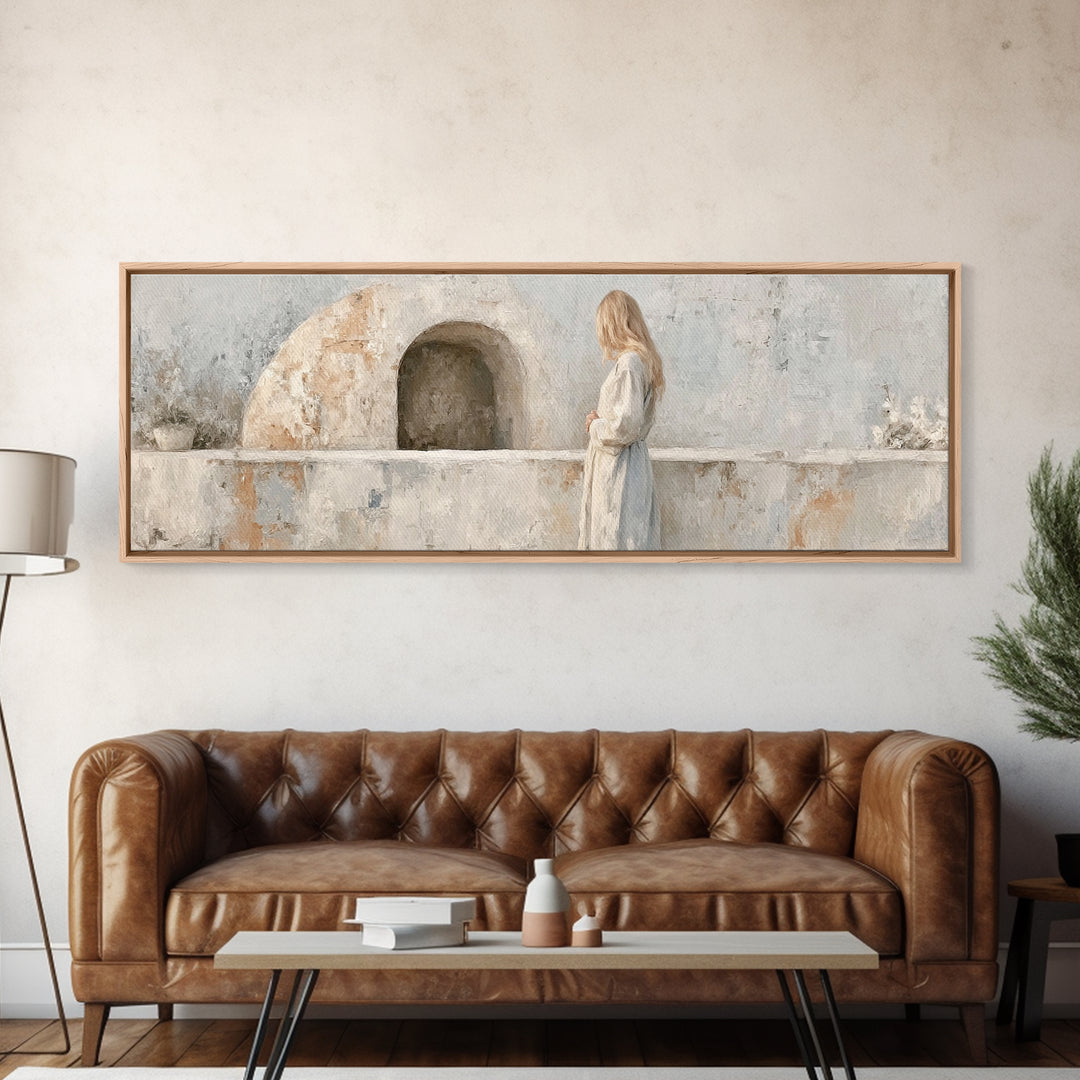 Quiet Tomb Vigil – Framed Canvas Print – Panoramic Painting – Christian Art Canvas – Christian Wall Art – Subtle Christian Art – Jesus Chri