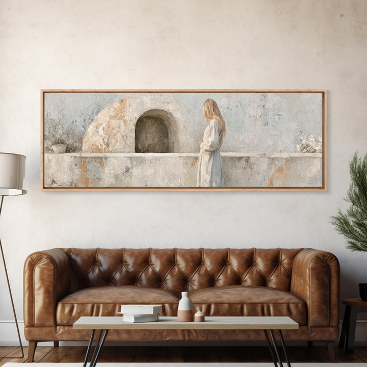 Quiet Tomb Vigil – Framed Canvas Print – Panoramic Painting – Christian Art Canvas – Christian Wall Art – Subtle Christian Art – Jesus Chri