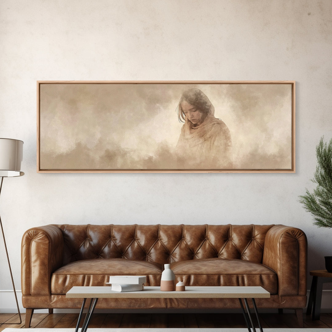 Solitude of Mercy, Framed Canvas Print, Panoramic Art, Christian Art Canvas, Moody Christian Art, Christian Decor, Jesus Painting