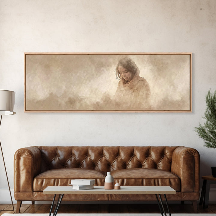 Solitude of Mercy, Framed Canvas Print, Panoramic Art, Christian Art Canvas, Moody Christian Art, Christian Decor, Jesus Painting