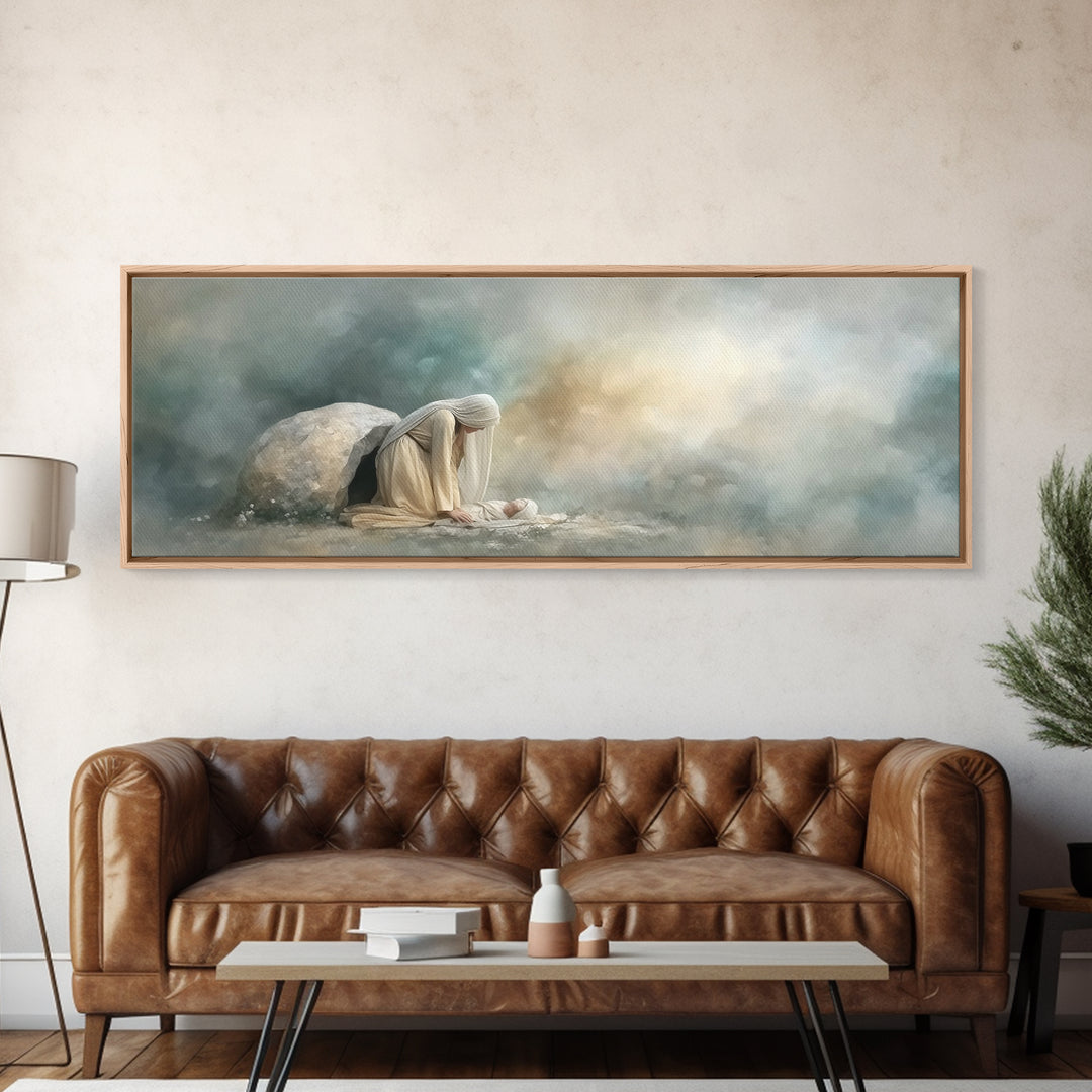 Holy Night Shelter – Framed Canvas Print – Panoramic Wall Art – Birth of Jesus Painting – Christian Art – Christmas Art – Christian Decorat