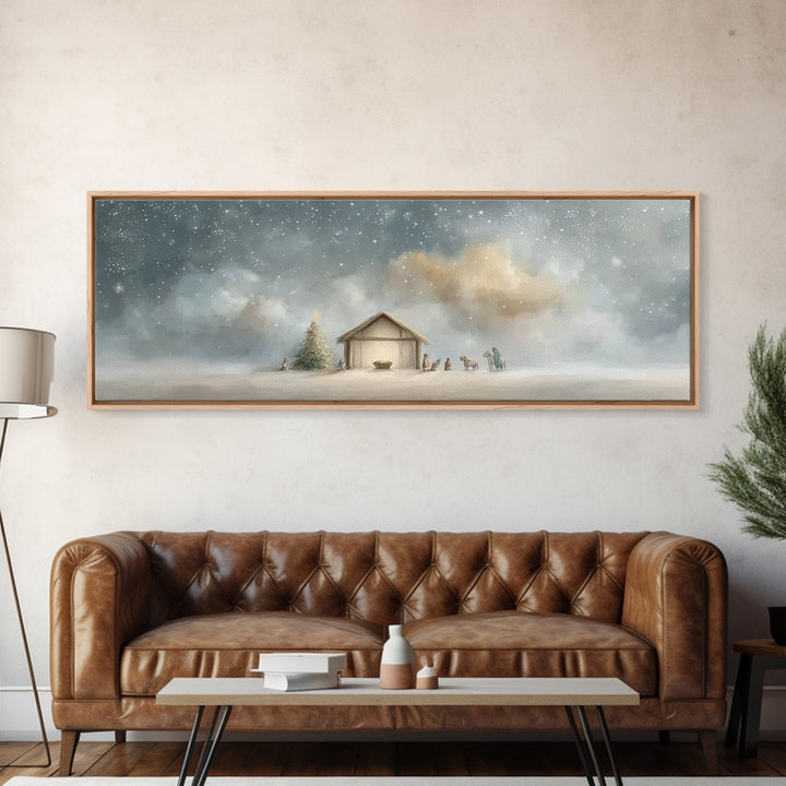 Heavenly Nativity – Framed Canvas Print – Panoramic Print – Christian Christmas Art – Christmas Canvas Wall Art – Christian Art – Framed Ch