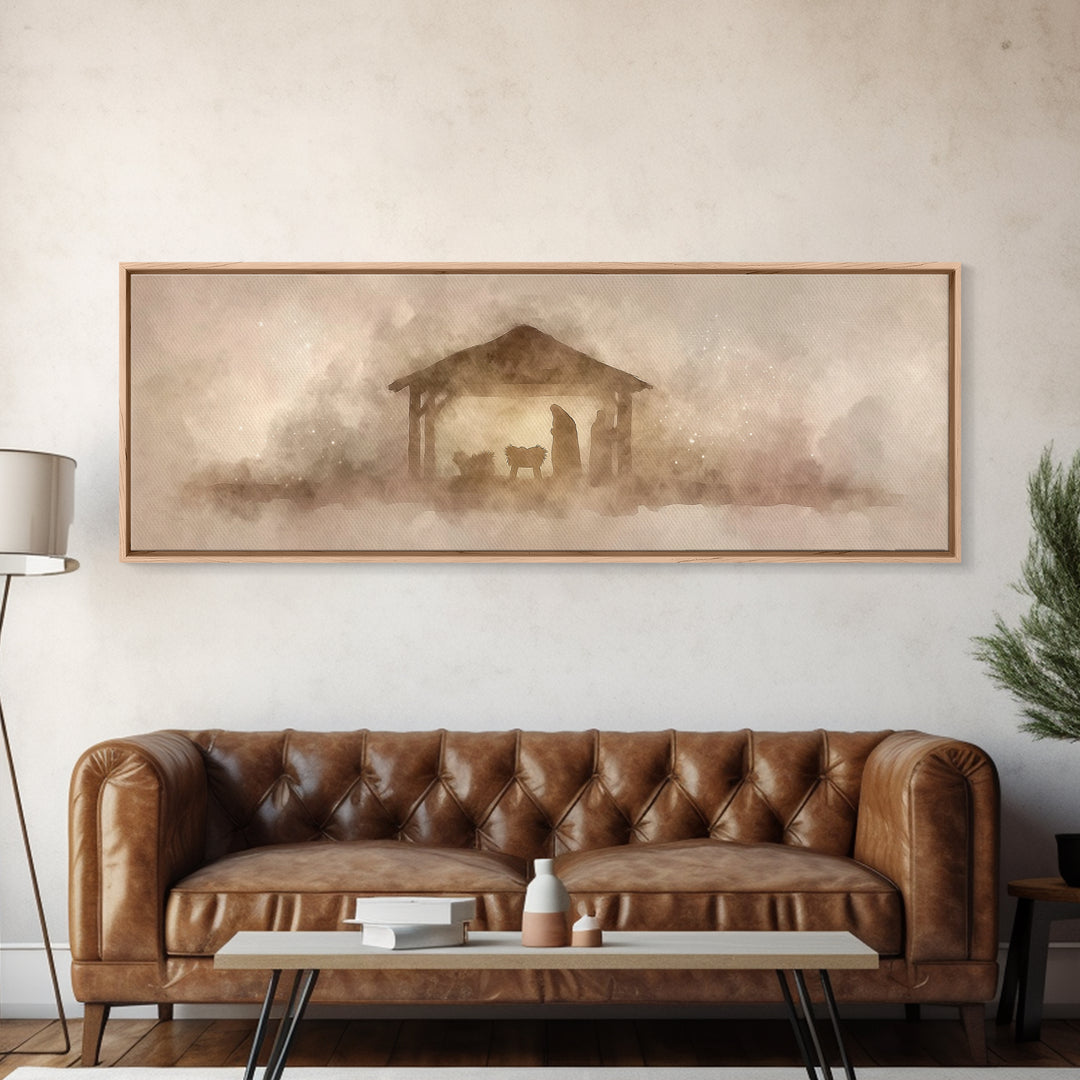 Starry Manger Peace – Framed Canvas Print – Panoramic Art – Christian Wall Art – Christian Art Canvas – Jesus Christmas Art – Christian Dec