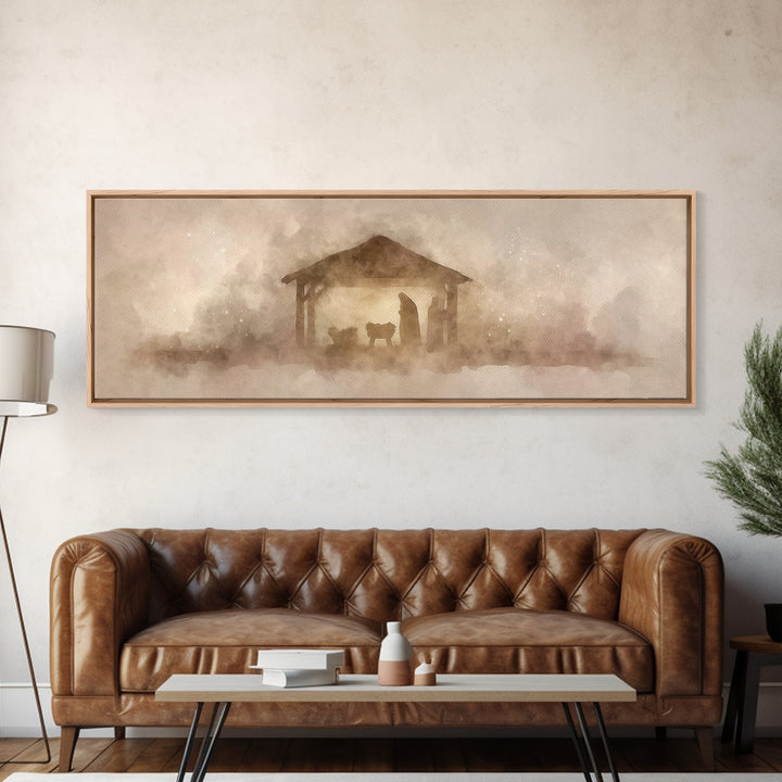 Starry Manger Peace – Framed Canvas Print – Panoramic Art – Christian Wall Art – Christian Art Canvas – Jesus Christmas Art – Christian Dec