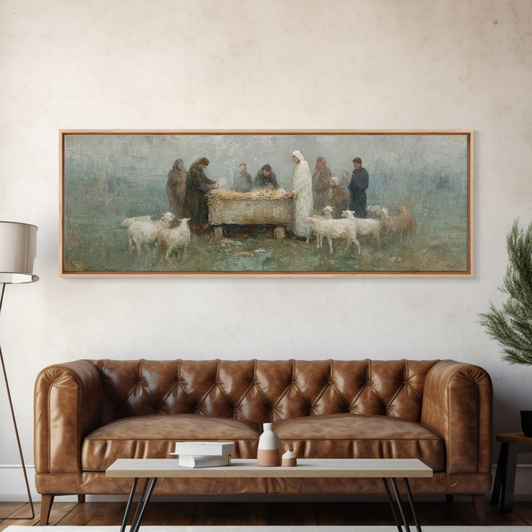 Holy Night Shelter | Framed Canvas Print | Panoramic Painting | Christian Christmas Art | Christian Wall Art | Christian Art Print | Jesus