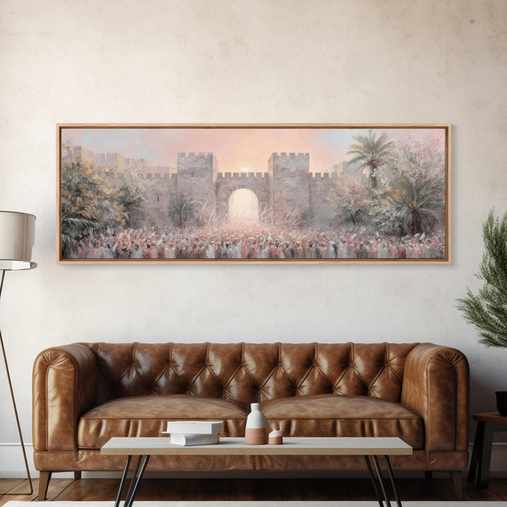 Sacred Palm Procession | Framed Canvas Print | Panoramic Frame | Christian Wall Art | Christian Art Canvas | Christian Christmas Art | Jesu