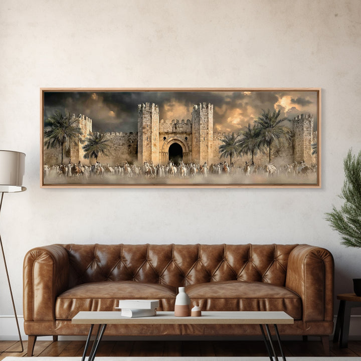 Majestic City Gathering – Framed Canvas Print – Panoramic Art – Christian Wall Art – Christmas Art – Christian Art Canvas – Jesus Painting