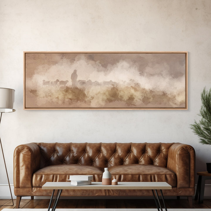 Silent Meadow Guide – Framed Canvas Print – Extra Wide Art – Christian Art – Jesus Painting – Christian Art Canvas – Subtle Christian Paint