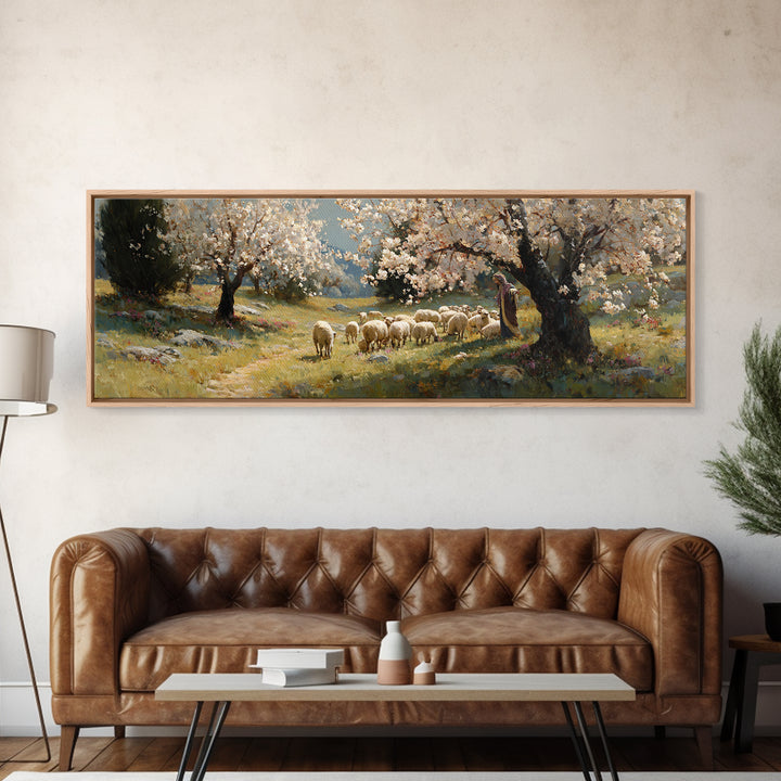 Shepherds At Dawn | Framed Canvas Print | Christian Art Canvas | Jesus Wall Art | Panoramic Painting | Christian Christmas Art | Christian