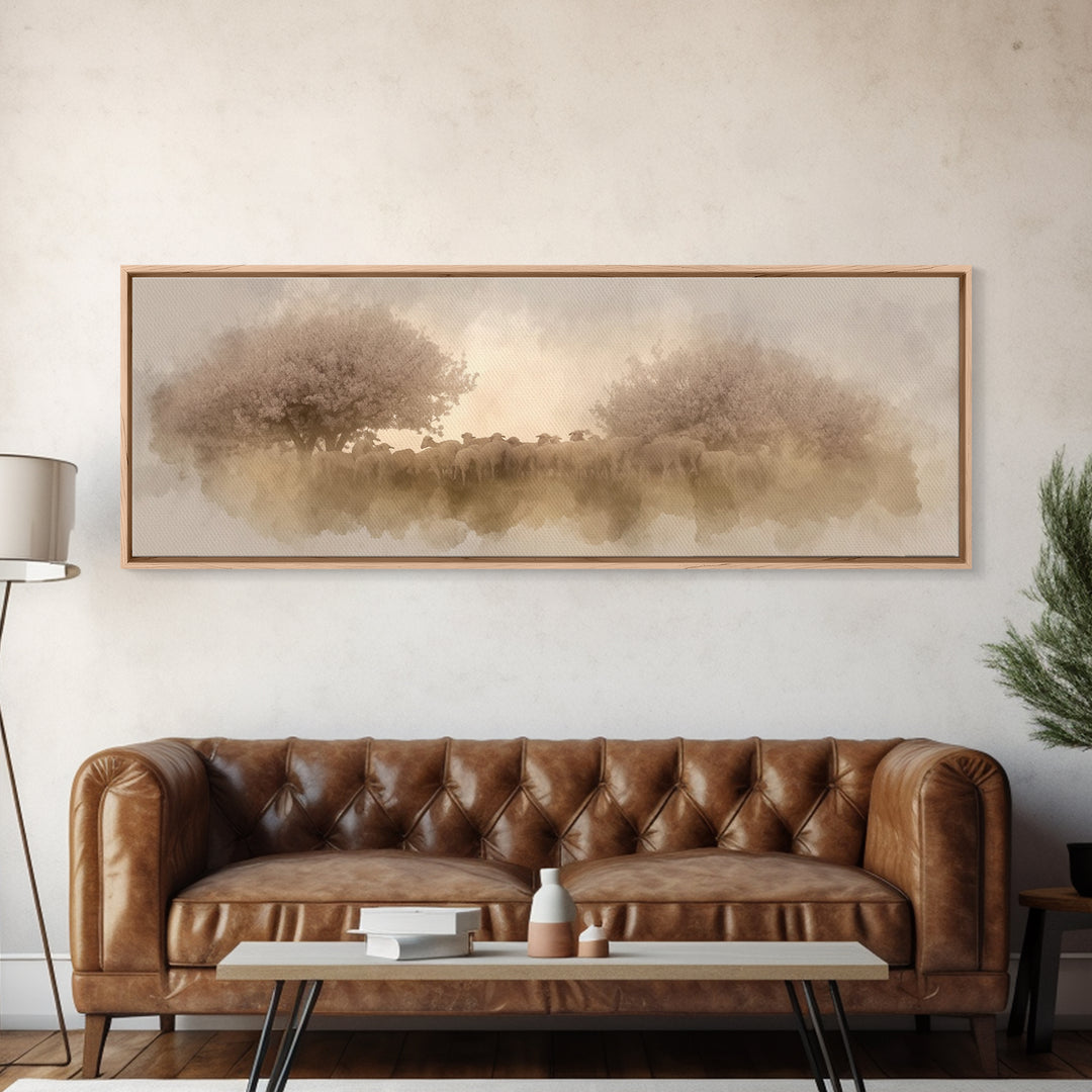 Orchard Of Peace – Framed Canvas Print – Christian Wall Art – Jesus Painting – Panoramic Art – Christian Christmas Art – Christian Canvas