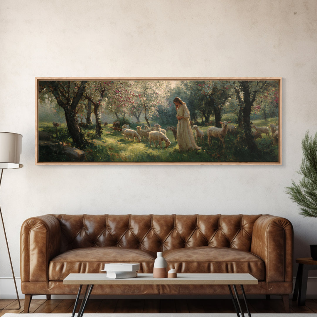 Quiet Bloom Meadow – Framed Canvas Print – Christian Wall Art – Panoramic Art – Christian Art Canvas – Jesus Painting – Christmas Art