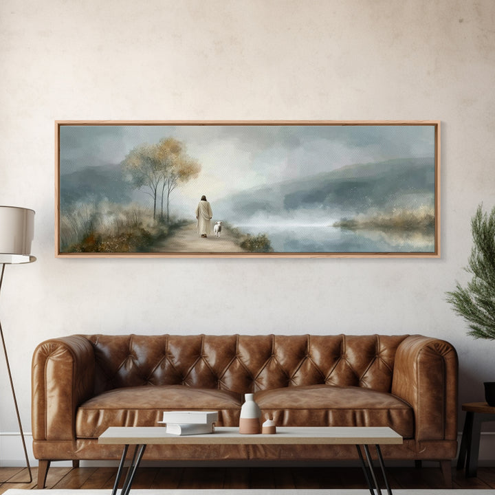 Light Of The Way | Framed Canvas Print | Panoramic Painting | Christian Wall Art | Jesus Painting | Christian Art Canvas | Christmas Art