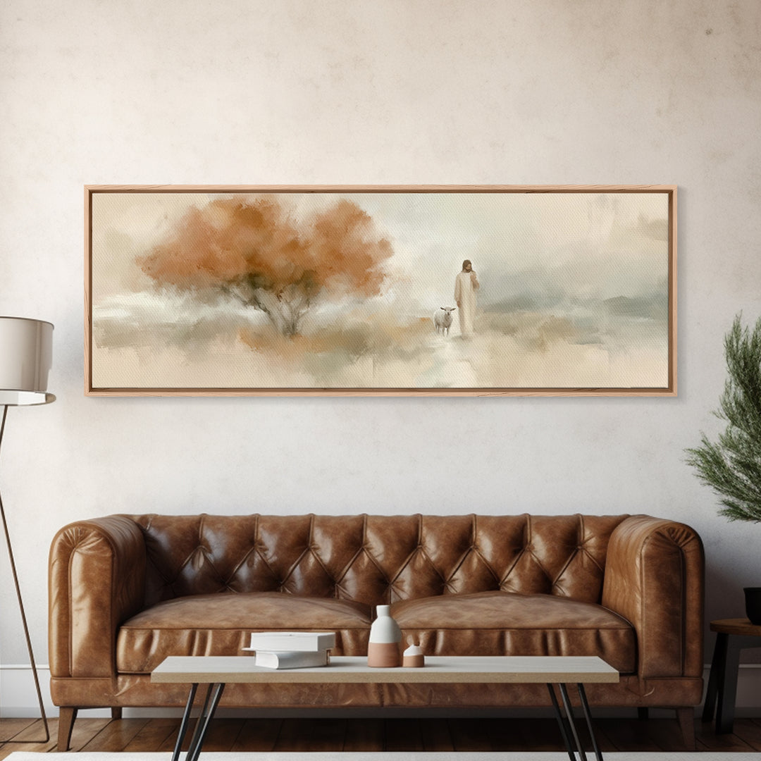 Autumn Light Journey, Framed Canvas Print, Panoramic Art, Christian Wall Art, Christian Art Canvas, Jesus Painting, Christian Christmas Art