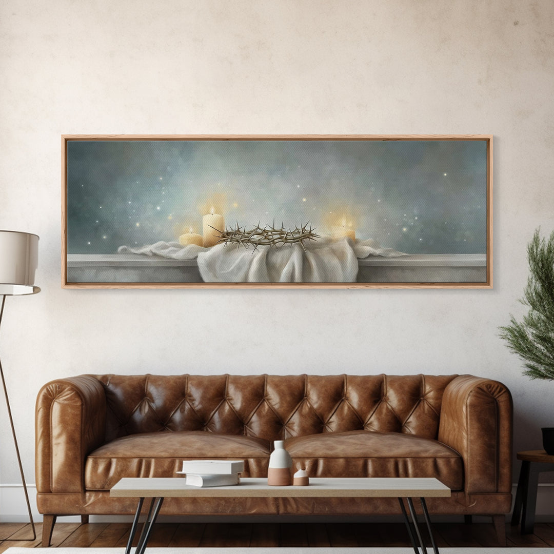 Sacred Vigil – Framed Canvas Print – Christian Art – Christian Art Canvas – Panoramic Wall Art – Christian Christmas Art – Modern Christian