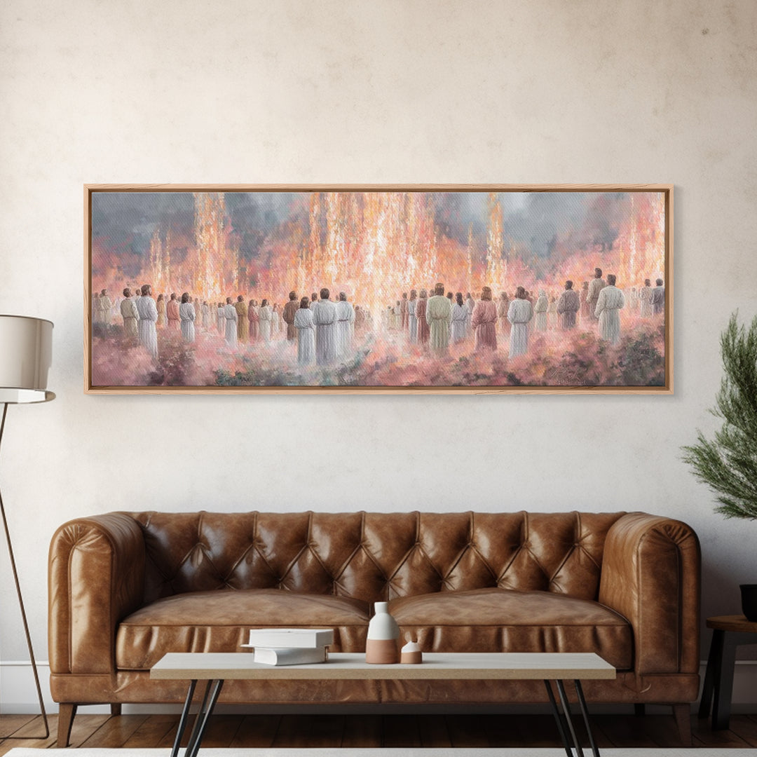 Heavenly Ember Circle | Framed Canvas Print | Christian Art | Jesus Painting | Christian Art Canvas | Panoramic Wall Art | Christmas Art