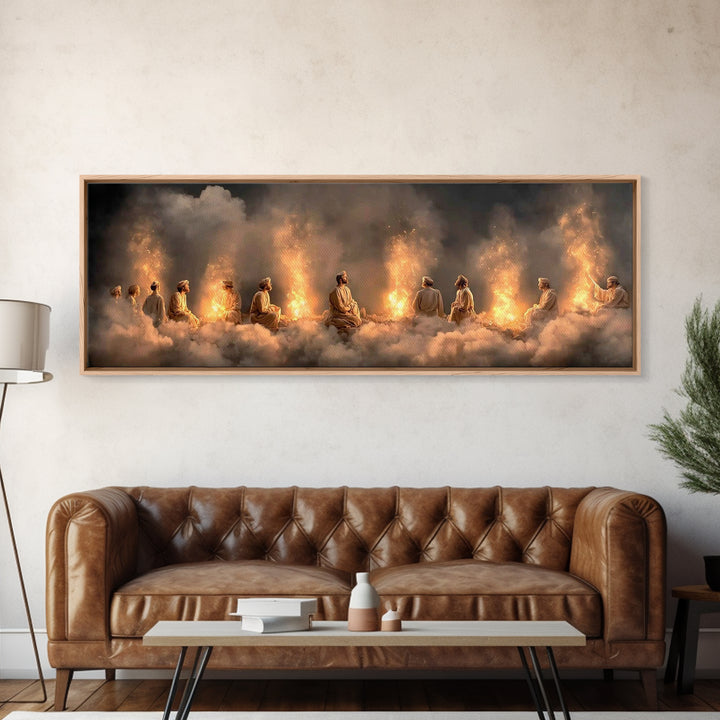 Sacred Fire Assembly, Framed Canvas Print, Christian Wall Art, Jesus Painting, Christian Art Canvas, Panoramic Art, Christian Christmas Art