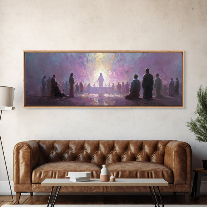 Divine Supper Light, Framed Canvas Print, Christian Wall Art, Christian Art Canvas, Jesus Painting, Panoramic Painting, Christmas Art
