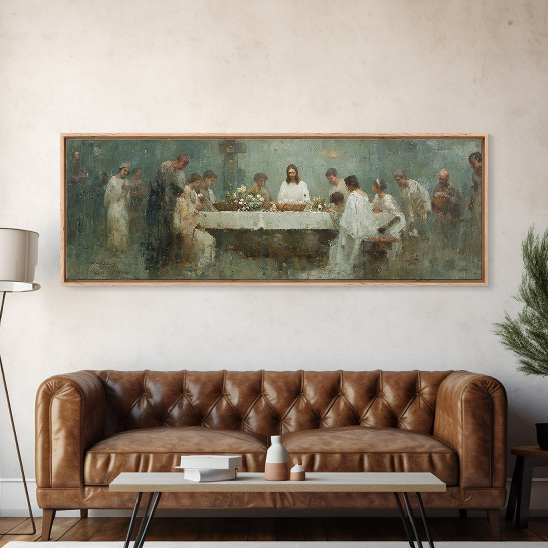 Sacred Table Gathering | Framed Canvas Print | Christian Wall Art | Panoramic Art | Christian Art Canvas | Jesus Painting | Christian Chris