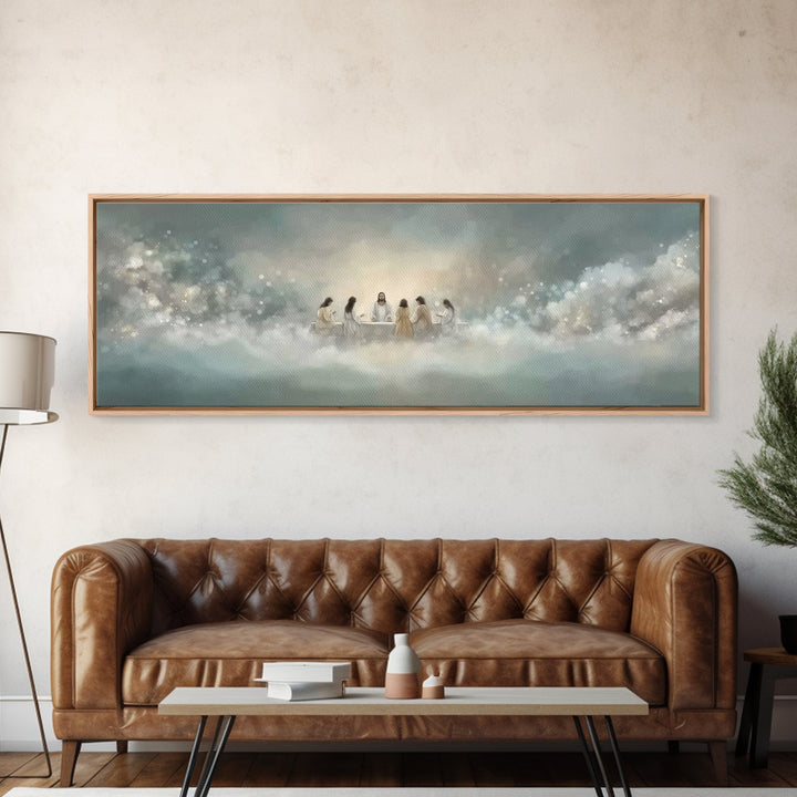 Heavenly Supper Light, Framed Canvas Print, Panoramic Wall Art, Christian Wall Art, Jesus Painting, Christian Art Canvas, Christmas Art