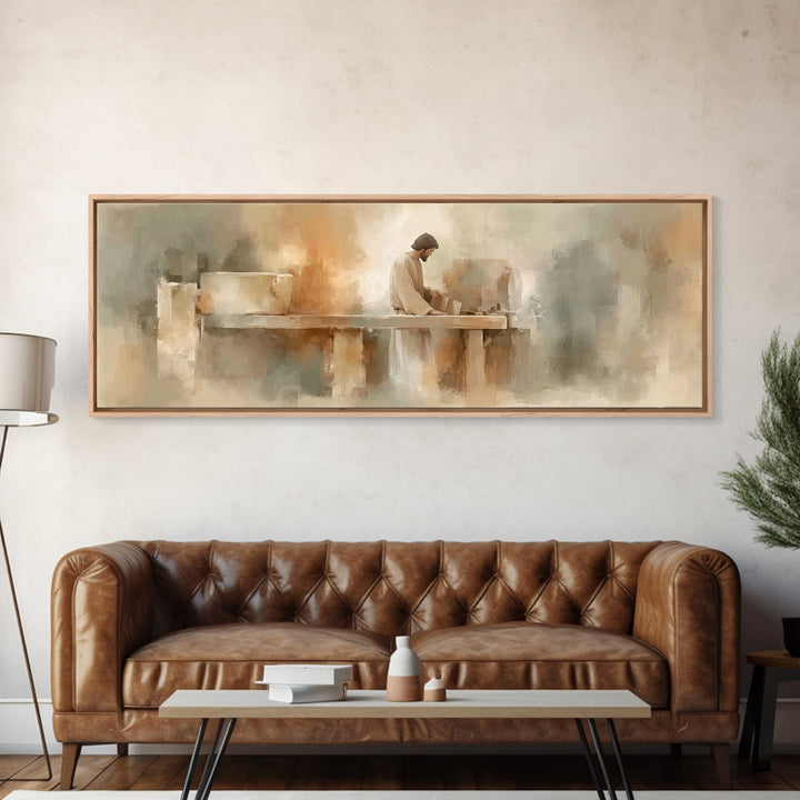 Heavenly Carpenter – Framed Canvas Print – Christian Wall Art – Christian Art Canvas – Jesus Painting – Panoramic Art – Christian Christmas