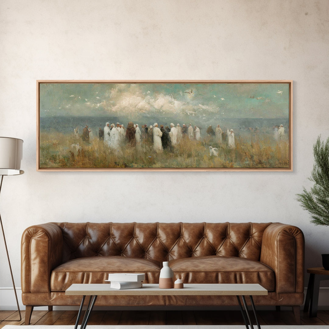 Gathering Of Saints, Framed Canvas Print, Christian Wall Art, Christian Art Canvas, Panoramic Painting, Christian Christmas Art, Christian