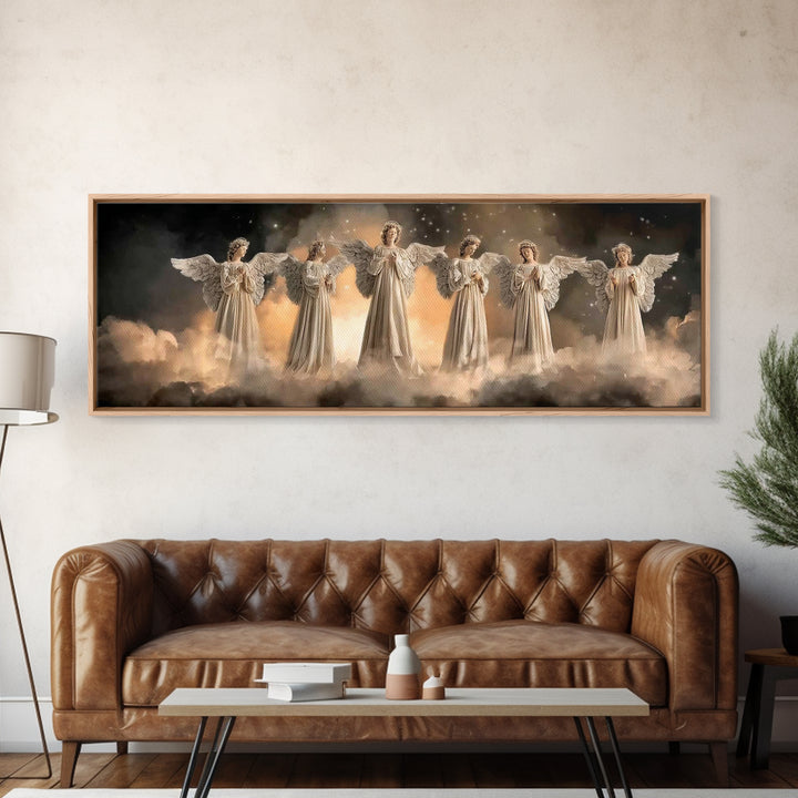 Angelic Chorus – Framed Canvas Print – Christian Art Canvas – Christian Wall Art – Panoramic Frame – Christmas Art – Christian Christmas De