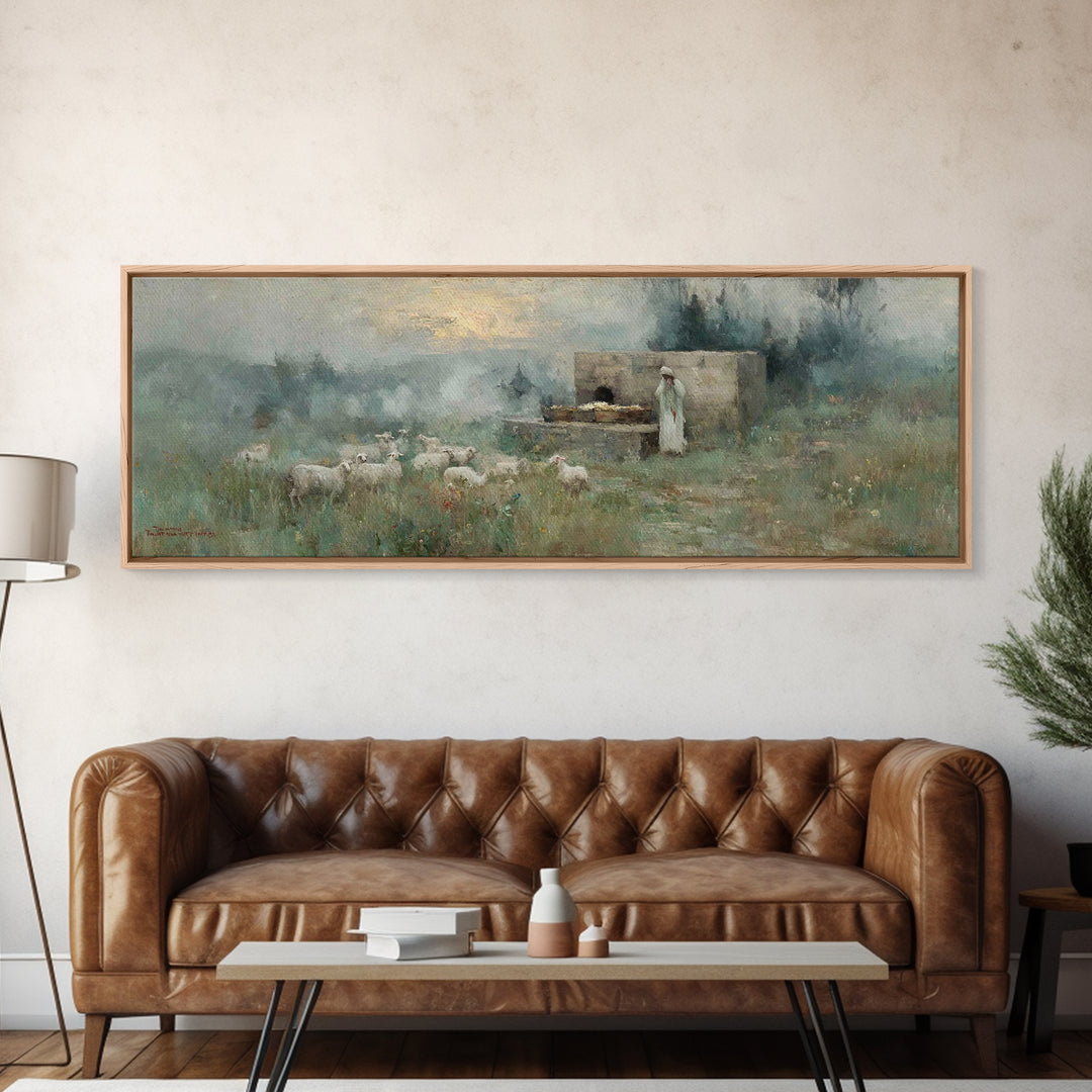 Pasture Of Promise – Framed Canvas Print – Christian Wall Art – Christian Art Canvas – Panoramic Art – Christian Christmas Art – Christian