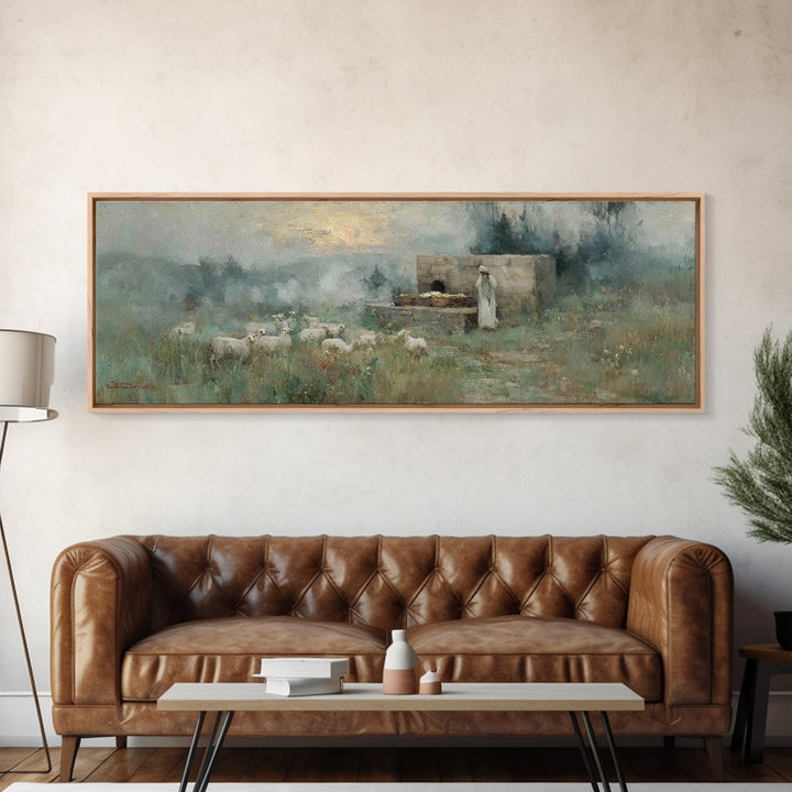Pasture Of Promise – Framed Canvas Print – Christian Wall Art – Christian Art Canvas – Panoramic Art – Christian Christmas Art – Christian