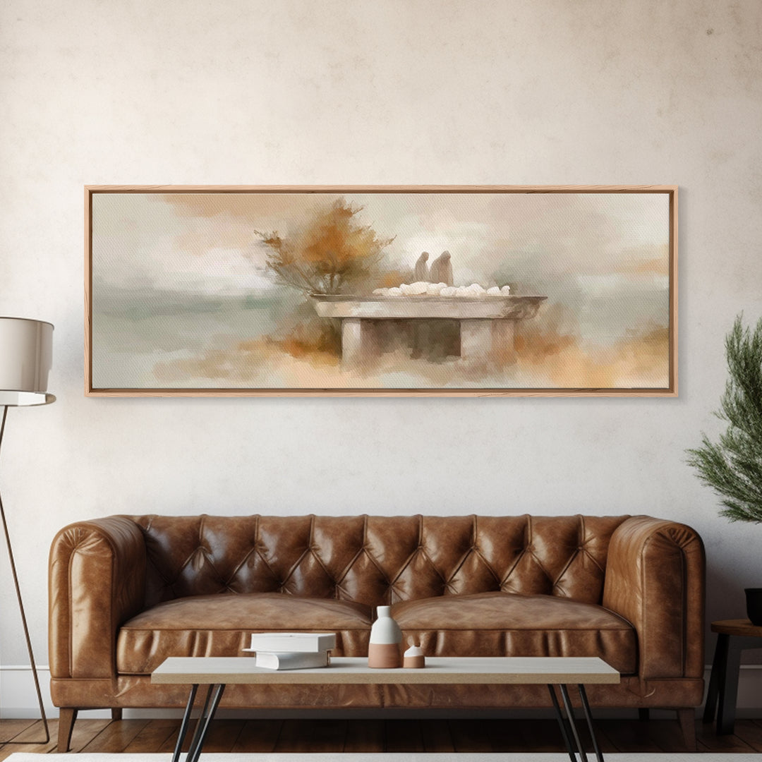 Autumn Shepherds | Framed Canvas Print | Christian Art Canvas | Christian Wall Art | Panoramic Painting | Christian Christmas Art | Christi