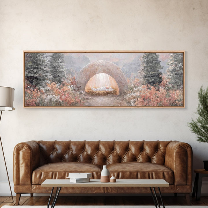 Garden Of Light, Framed Canvas Print, Christian Wall Art, Christian Art Canvas, Panoramic Frame, Christmas Art, Christian Christmas Decor