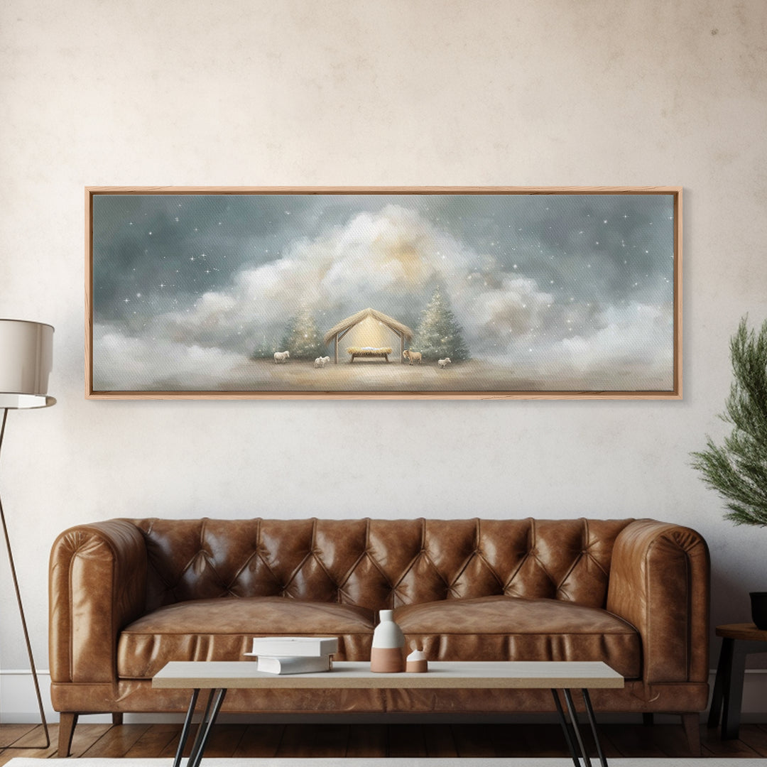 Holy Midnight – Framed Canvas Print – Christian Art Canvas – Christian Wall Art – Panoramic Print – Christmas Art – Christian Christmas Art