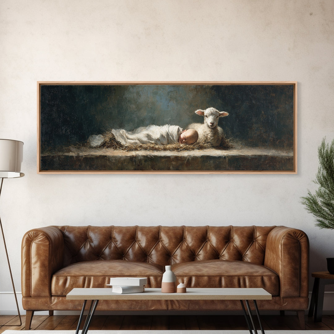 Sacred Slumber | Framed Canvas Print | Christian Art Canvas | Christian Wall Art | Panoramic Frame | Jesus Painting | Christmas Art